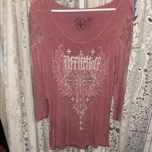 Affliction Women's Mauve Cross Graphic Long Sleeve Top